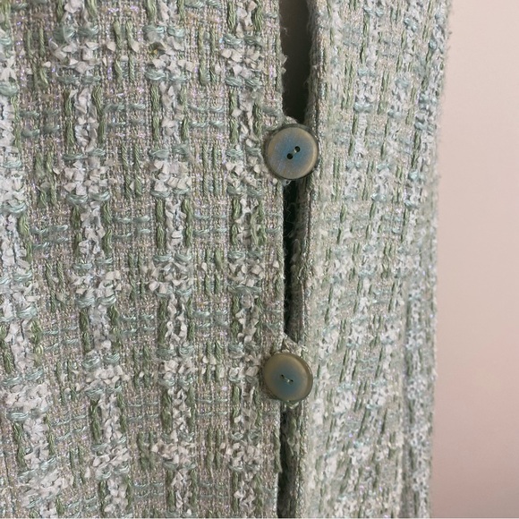 Vintage Carlisle Tweed Aqua Seafoam Long Sleeve Wool Blend Button Blazer Size 14 - Picture 3 of 9